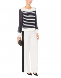 Navy and Cream Striped Sweater with Chiffon Sleeves