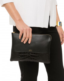 Milano Black Leather and Crocodile Embossed Clutch