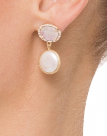 Moonstone and Pearl Drop Earrings with Pave