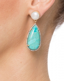 Pearl and Turquoise Pave Drop Earrings