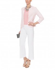 Tea Rose V-Neck Stretch Cotton Sweater with Button Cuffs