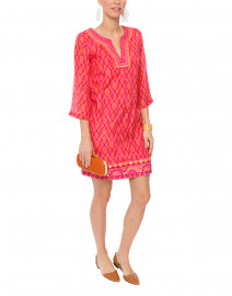Mira Pink Ikat Dress with Embroidery