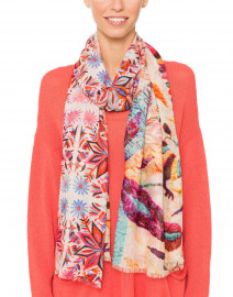 Floral Multi-Colored Print Cashmere and Silk Scarf