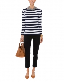 Navy and White Striped Cotton Knit Sweater