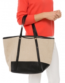 Natural Linen and Black Leather Tote