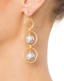 Grey Pearl and Gold Triple Tier Earrings