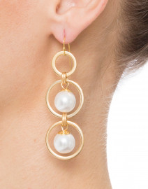 White Pearl and Gold Triple Tier Earrings