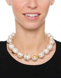 Margarite Pearl Necklace with Gold Enamel
