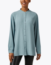Front image thumbnail - Eileen Fisher - Blue Silk Blouse