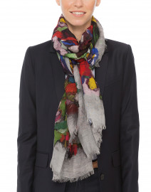 Bold Flower Print Modal and Linen Scarf