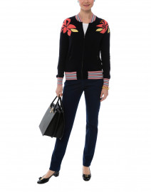 Hibiscus Navy Cashmere Bomber Sweater