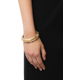 Gold Crystal Pear and Triangle Studded Lucite Bracelet