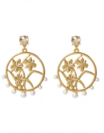 Gold Flower Coin Large Drop Earrings