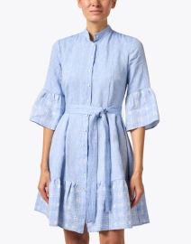 Front image thumbnail - 120% Lino - Blue Linen Chambray Shirt Dress