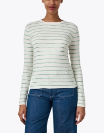Front image thumbnail - Vince - Ivory and Green Striped Top