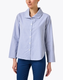 Front image thumbnail - Vitamin Shirts - Blue and White Striped Cotton Shirt