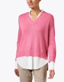 Front image thumbnail - Brochu Walker - Aster Pink V-Neck Looker Sweater