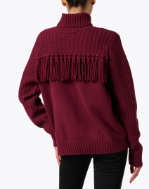 Back image thumbnail - Jason Wu - Burgundy Wool Fringe Turtleneck Sweater