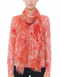 Coral Paisley Printed Silk Cashmere Scarf
