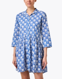 Front image thumbnail - Ro's Garden - Deauville Blue Print Kariya Shirt Dress