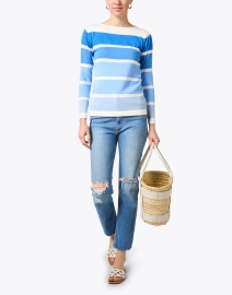 Look image thumbnail - Blue - Blue and White Stripe Cotton Sweater