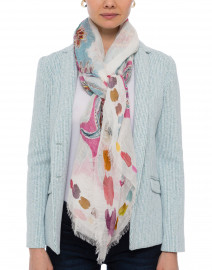 Pink and Blue Paisley Print Ivory Scarf