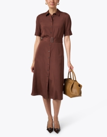 Look image thumbnail - Lafayette 148 New York - Copper Brown Georgette Shirt Dress