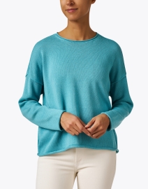 Front image thumbnail - Eileen Fisher - Blue Cotton Blend Sweater