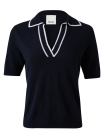 Navy Wool Cashmere Polo Sweater 