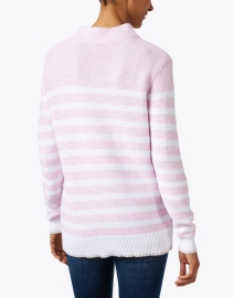 Back image thumbnail - Kinross - Pink and White Stripe Garter Stitch Cotton Sweater