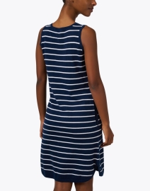 Back image thumbnail - Kinross - Navy and White Striped Knit Dress