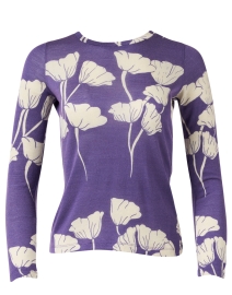 Purple and Ivory Floral Print Sweater
