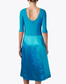 Back image thumbnail - BOSS - Blue Knit and Satin Dress