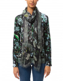 Navy and Green Floral Silk Cashmere Scarf