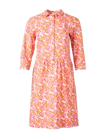 Orange and Pink Print Cotton Shirt Dress