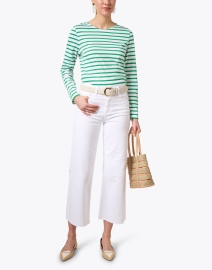 Look image thumbnail - Saint James - Minquidame White and Green Striped Cotton Top