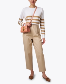 Look image thumbnail - Johnstons of Elgin - Luna White and Camel Striped Cashmere Sweater