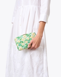 Look image thumbnail - Kayu - Blue Floral Embroidered Raffia Clutch