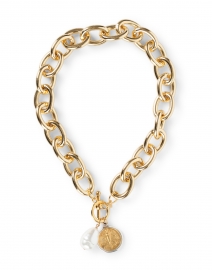 Product image thumbnail - Kenneth Jay Lane - Gold and Pearl Chain Pendant Necklace