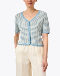 Front image thumbnail - White + Warren - Blue and White Linen Cardigan