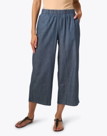 Front image thumbnail - Eileen Fisher - Blue Cotton Twill Cropped Pant