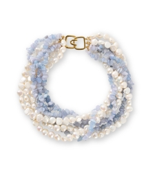 Product image thumbnail - Kenneth Jay Lane - Pearl and Aquamarine Multi Strand Necklace
