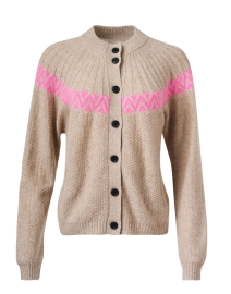 Nordic Tan and Pink Stitch Cashmere Wool Cardigan