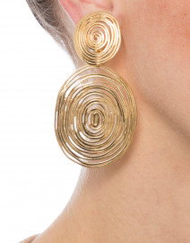 Matte Gold Wave Swirl Circle Large Clip Earrings