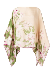 Pink Floral Print Cashmere Silk Poncho