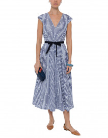 Navy and White Striped Stretch Cotton Dress
