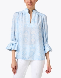 Front image thumbnail - Gretchen Scott - Periwinkle and White Print Tunic Top