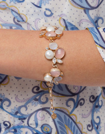Pink Chalcedony and Pearl Cluster Bracelet