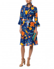 Maia Navy, Yellow, and Orange Floral Silk Dress