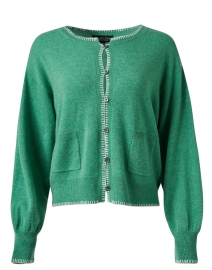Green and Cream Stitched Cashmere Cardigan